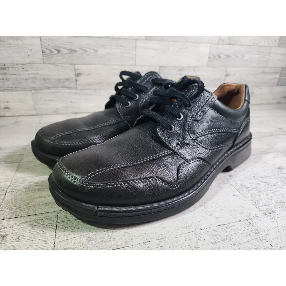 Ecco Oxford Black Leather Shoes Lace Up Derby Casual Comfort Mens 9-9.5 Euro 43